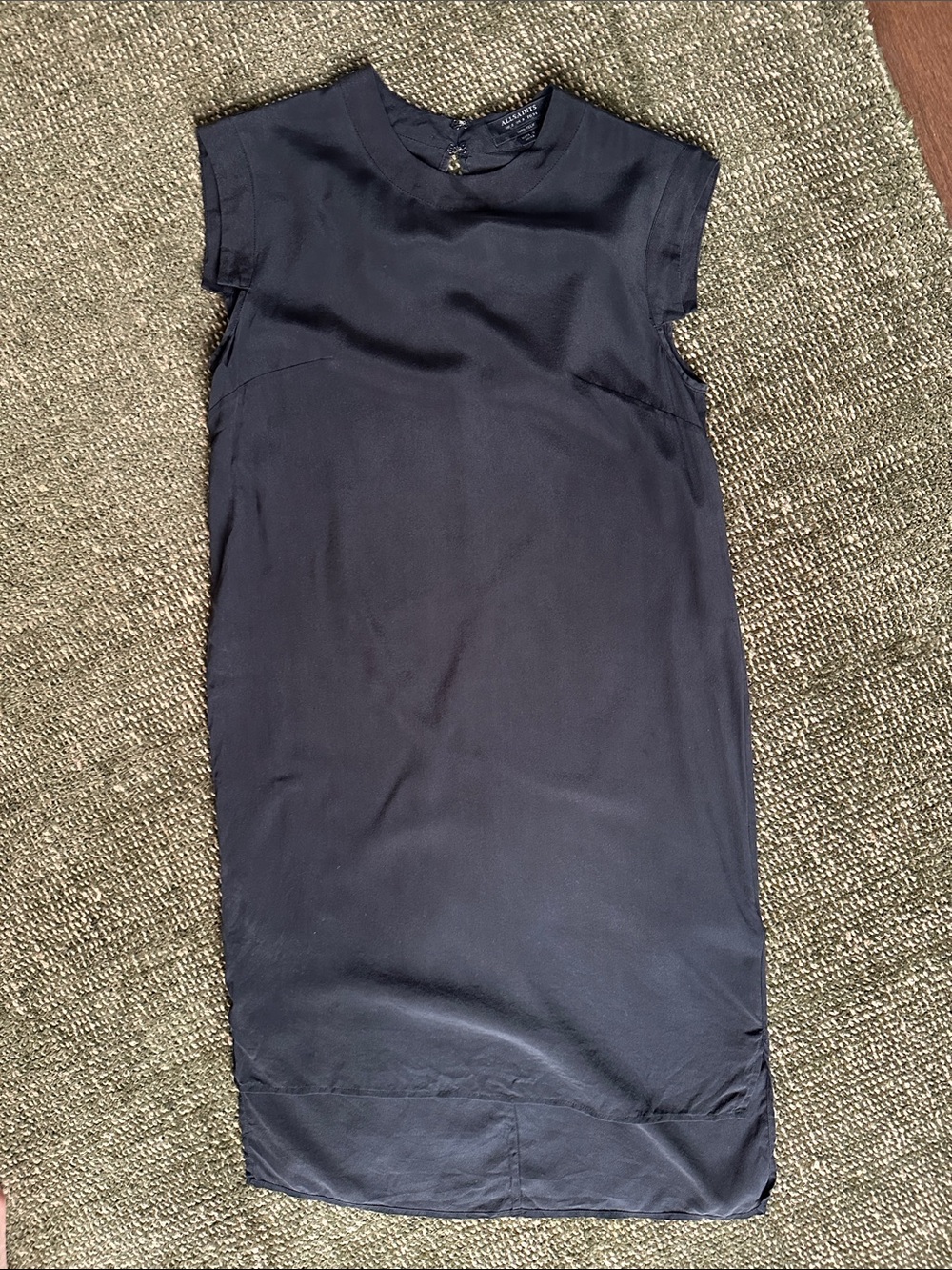 All Saints Sleeveless Black Silk Shift Dress
